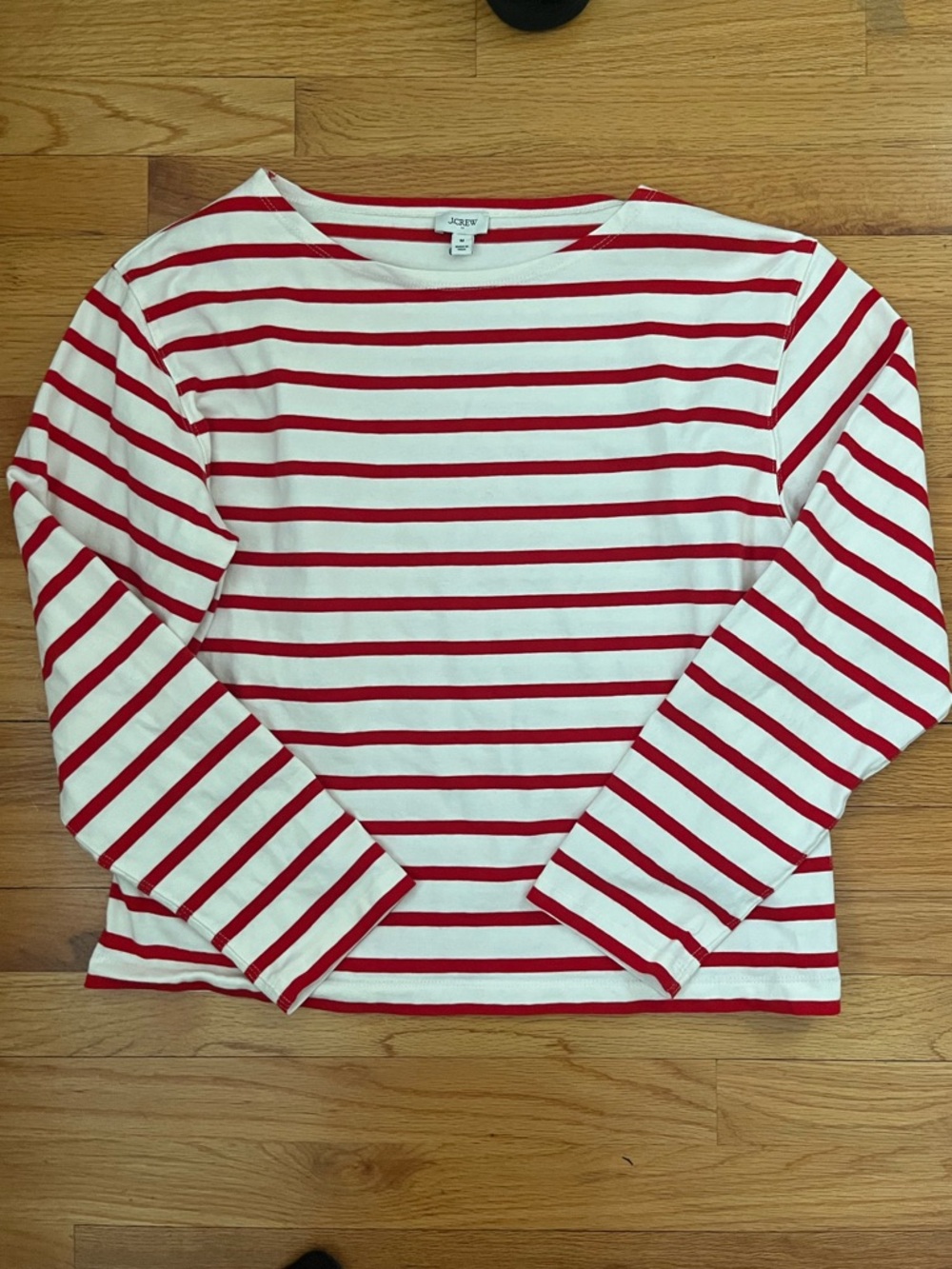 J. Crew White and Red Striped Crewneck Tee